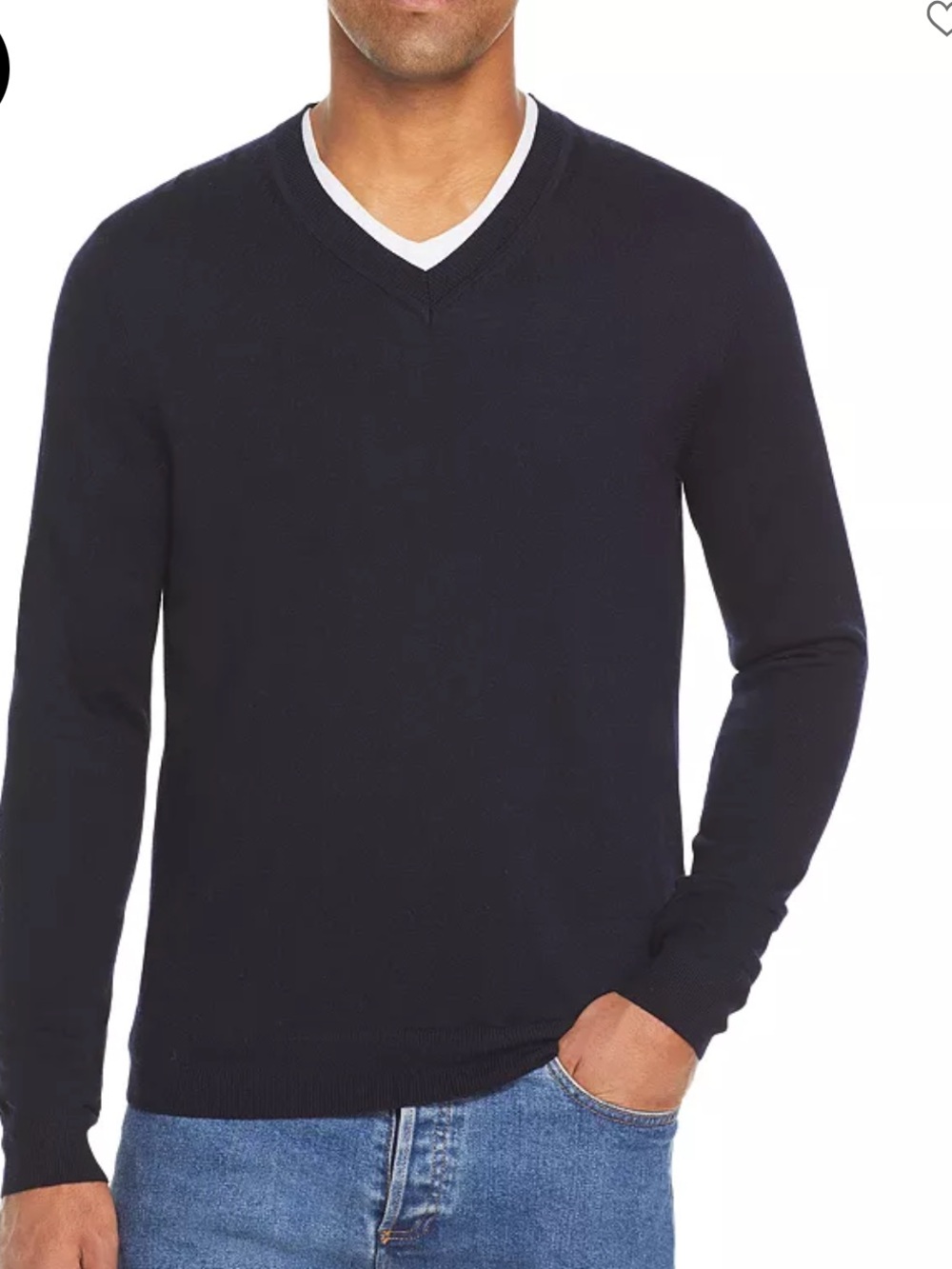 Calvin Klein Men's Roma Dark Blue Italian Merino Wool V-Neck Sweater